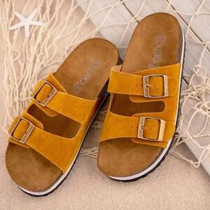 New! Corkys Beach Babe Mustard Suede Sandals